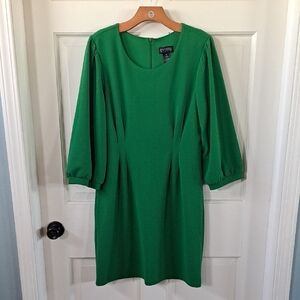 Enfocus Studio Kelly Green Dressy Stretch  3/4 Lantern Sleeves Chic Shift Dress